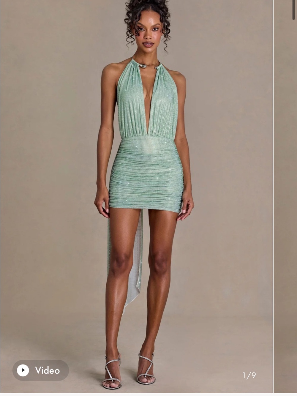 Oh Polly Mint Green Halter Plunge Mini Dress